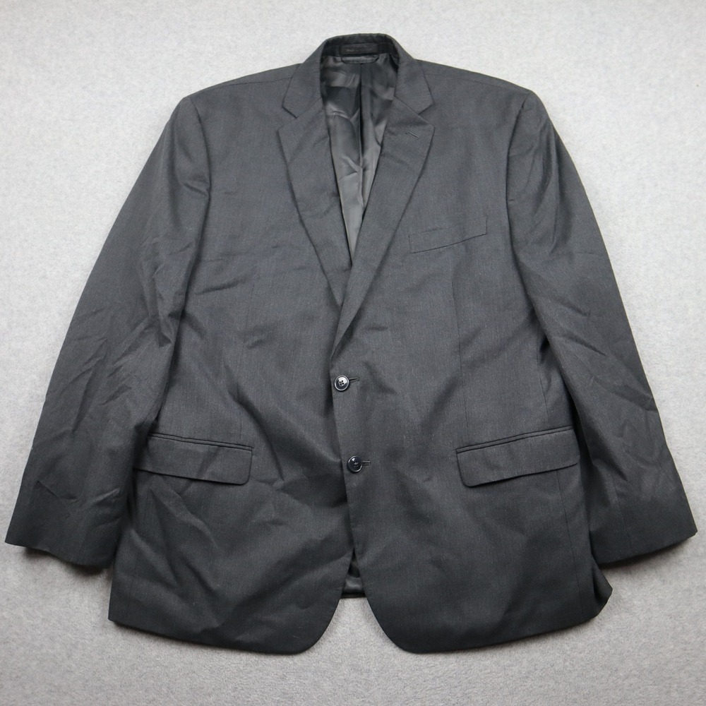 Van Heusen Blazer Mens 46R Regular Fit Gray Solid Two Button Suit Jacket Coat